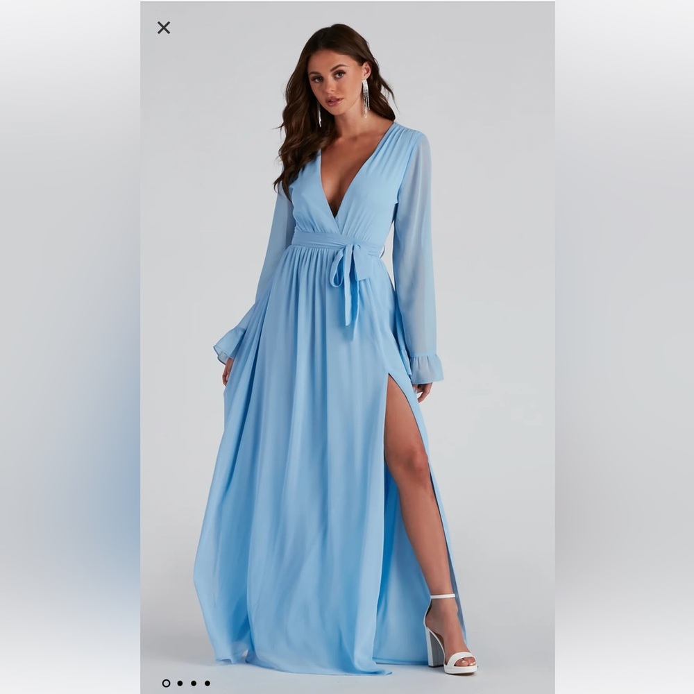 Maya Long Sleeve Chiffon A-Line Dress